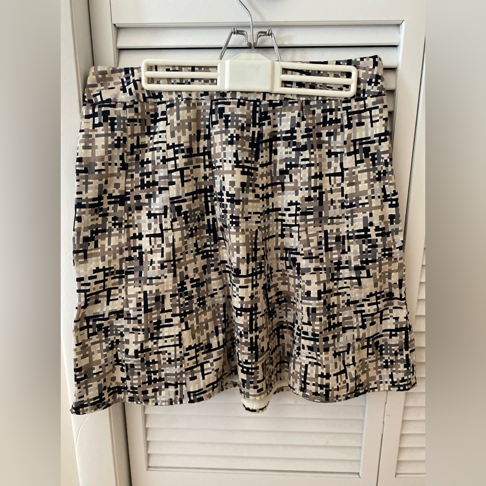 NWOT Ann Taylor Cotton Mini Skirt Abstract Geometric Neutral Lined 10P